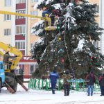 Главную хвойную красавицу, которая радовала ганцевчан все новогодние праздники, подготовили к демонтажу / фото: Сергей Багров