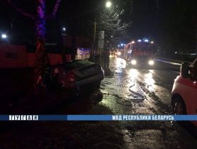 В Березе автомобиль врезался и в столб, и в дерево