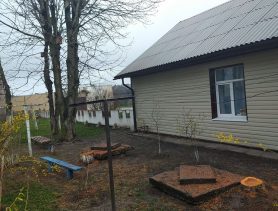 В Ганцевичах в чистый четверг во дворе убрали так, что вместо алычи остались пни